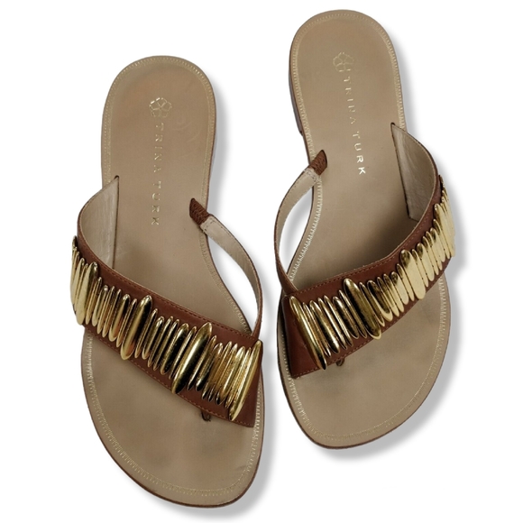 Trina Turk Shoes Trina Turk Thong Sandals Brown Leather Metallic